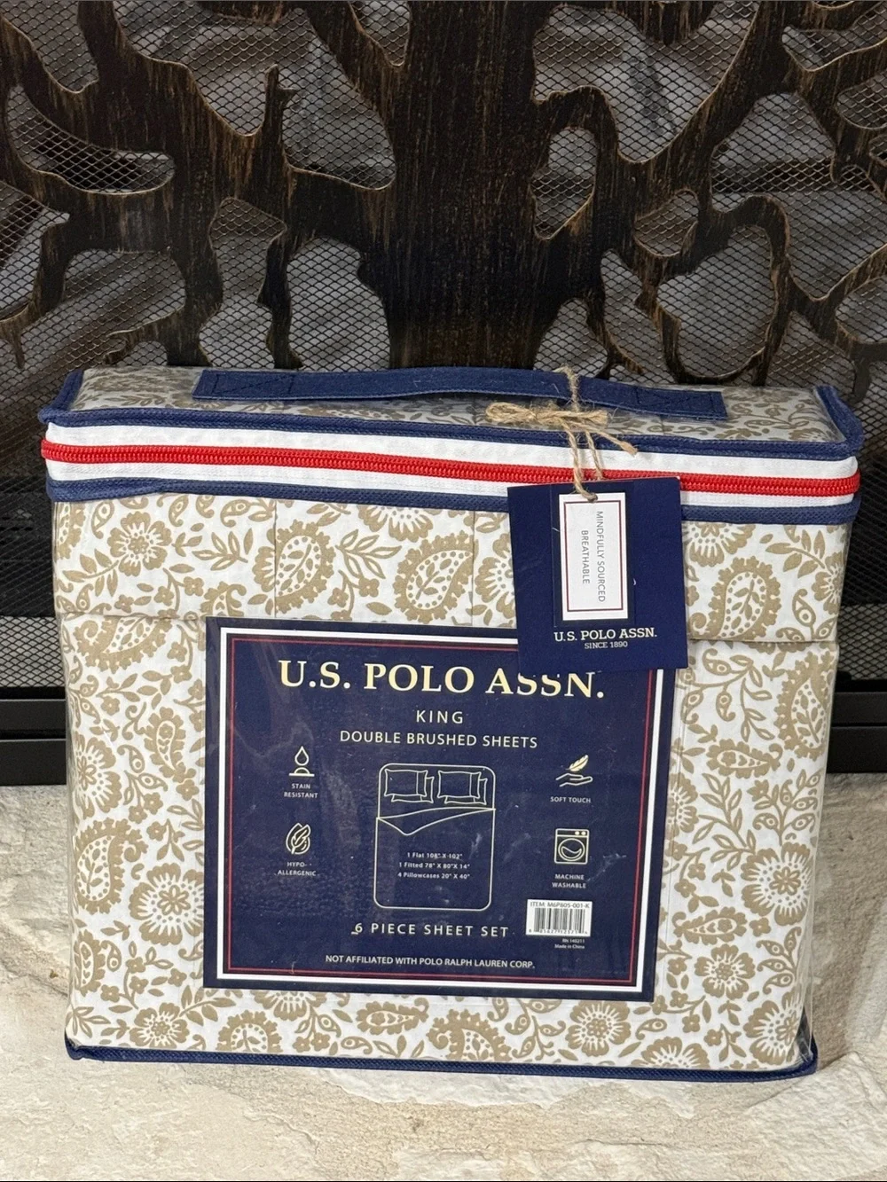 U.S. Polo Assn. King Brushed 6 Piece Sheet Set - Beige Floral